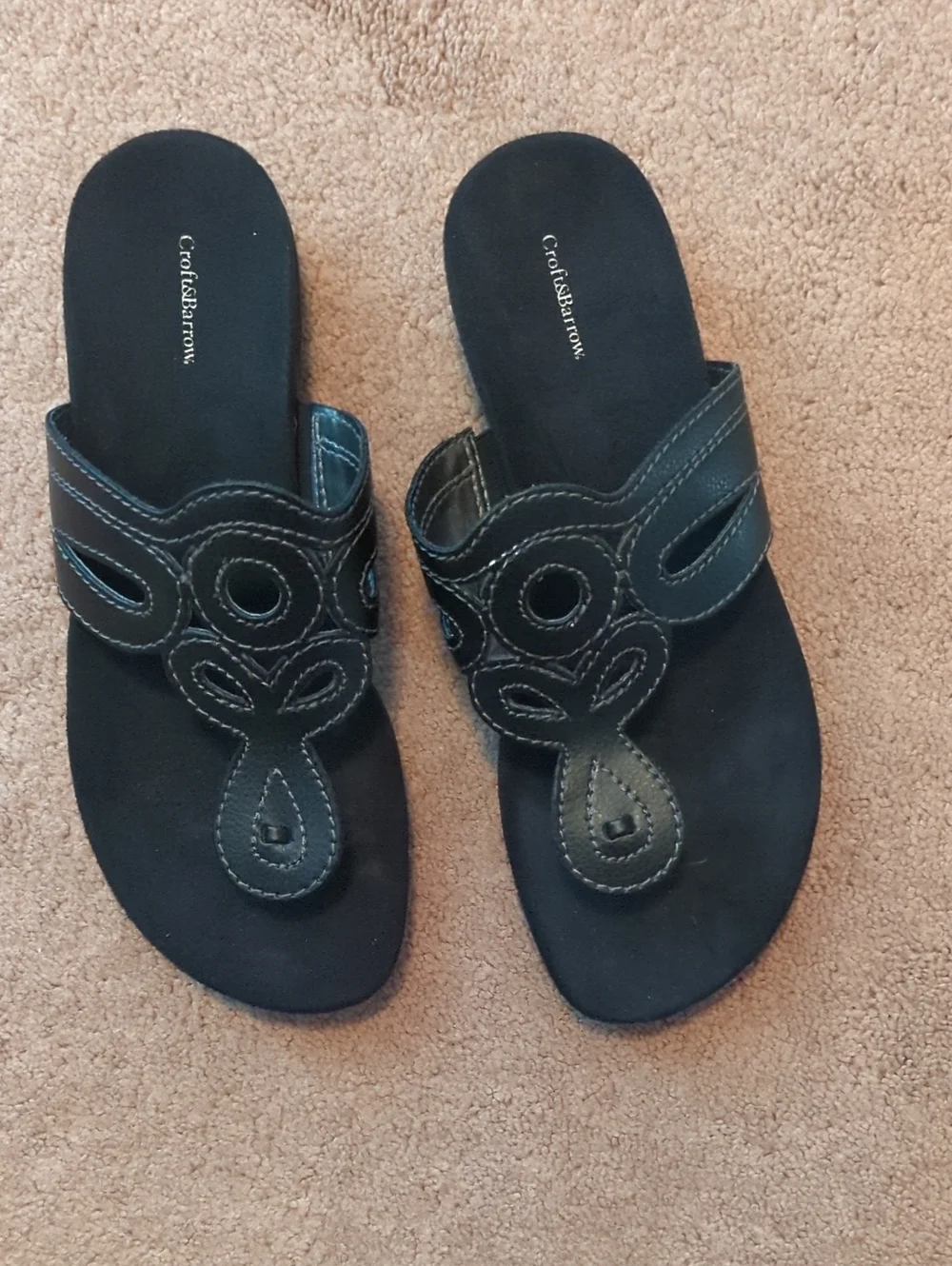 Croft & Barrow Black Decorative Stitch Slide Sandals. Brand New. Tags On Bottom